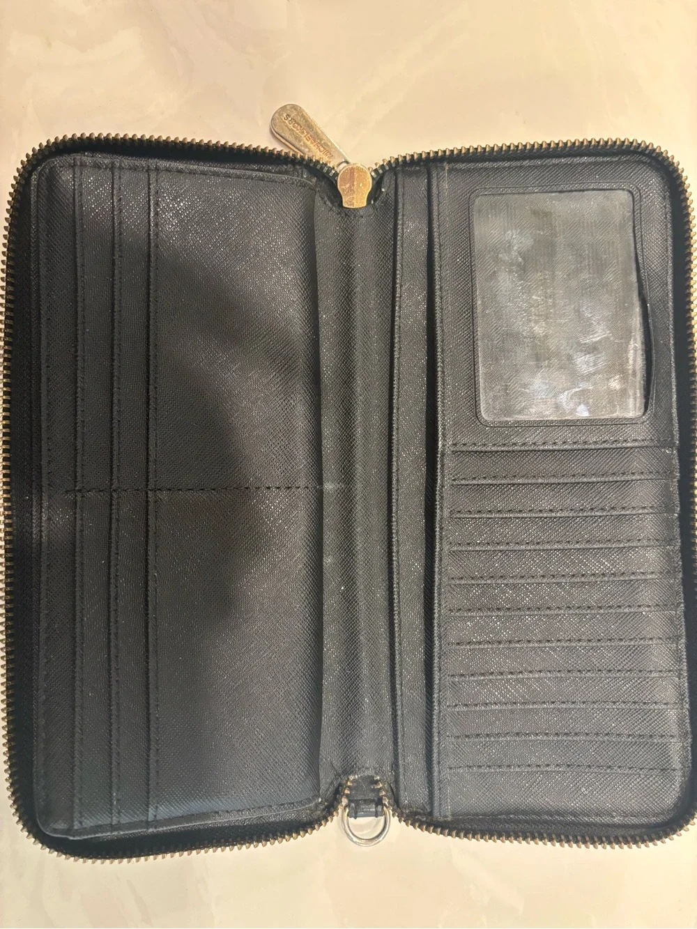 Michael Kors Black and Brown MK Signature Zip Wallet with Gold Plate